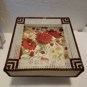 3/$15.  Napkin Holder Brown & Off-White Plastic Canvas Needlecraft